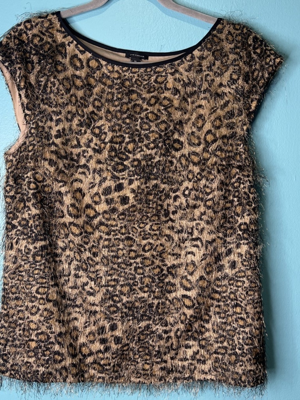 Ann Taylor Fuzzy Leopard-Print Sleeveless Tank Top - Brown & Black